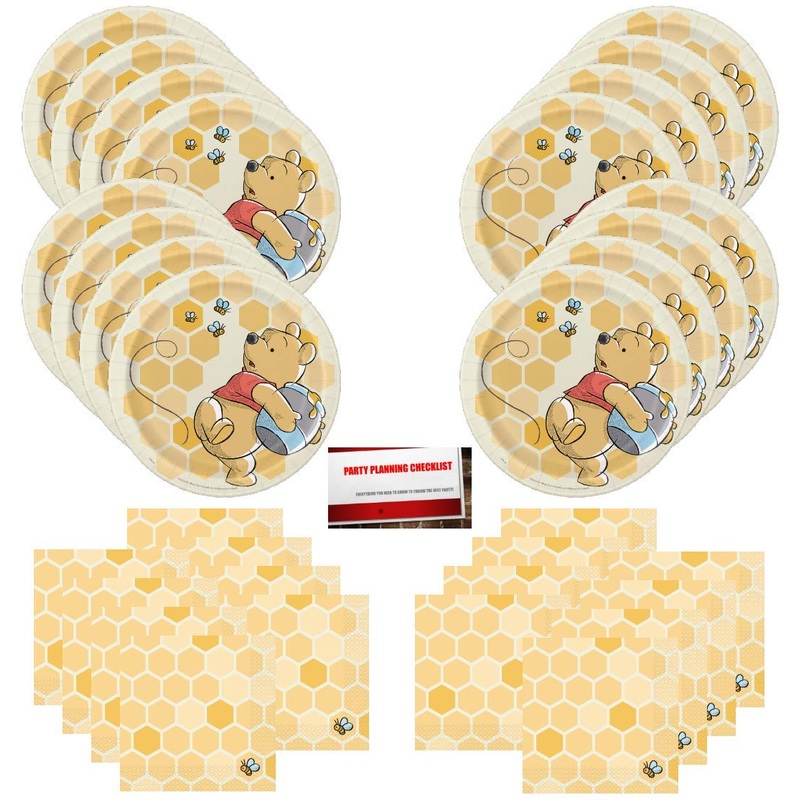 Winnie The Pooh Bear Animal Honey Bee Birthday Party Supplies Bundle Pack for 16 Guests (Plus Party Planning Checklist by Mikes Super Store)