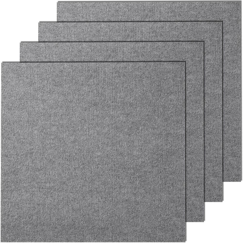 SKYSHALO Gray Carpet Tiles Peel and Stick, Residential 24 in. x 24 in. Peel and Stick Soft Carpet Tiles Square 36 sq. ft. ZZFKDT2424YCAK994V0-A0508
