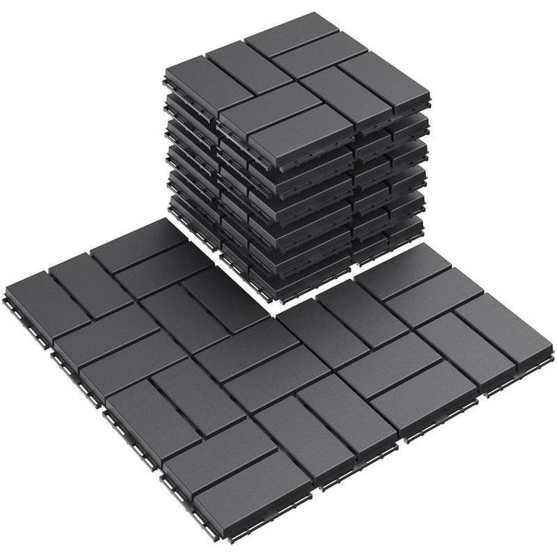 Unbranded Dark Grey Plastic [12 in. x 12 in.] x [0. 75 in.] Deck Tiles, 9-Tiles/Case (9 sq. ft. ) ZTile002