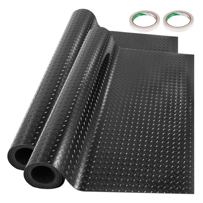 VEVOR Garage Floor Mats 3.6 ft. W x 17 ft. L Garage Mat 0.09 in. Thickness Black PVC Garage Flooring, 2 Rolls PVCDB2JBKZS520CM1V0