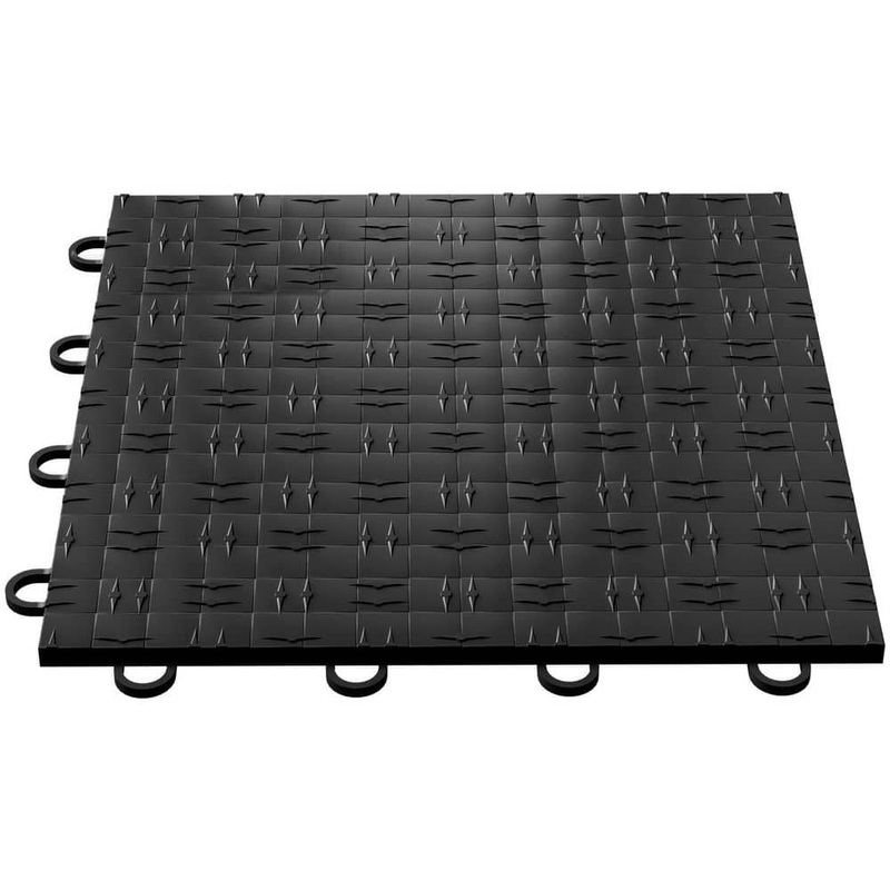 SKYSHALO Garage Floor 12 in. x 0.5 in.Interlocking Floor Tiles (25 sq.ft.) Non-Slip Diamond Tiles Support 55,000 lbs. Black PVCDB-BK25P000001V0-0801