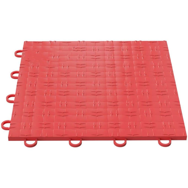 SKYSHALO Garage Floor 12 in. x 12 in. x 0.5 in. Interlocking Non-Slip Diamond Plate Tiles Support 55,000 lbs. Red (50 sq. ft.) PVCDB-RD50P000001V0-0801