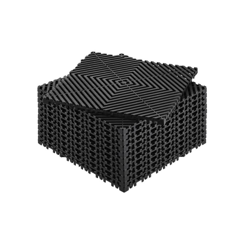 SKYSHALO Interlocking Drainage Mat, 12 x 12 in. x 0.6 in. T Modular Interlocking, Drainage Mats, Black (12-Pieces, 12 sq. ft. ) CKPSD12X12IN2VWPFV0-SK0411