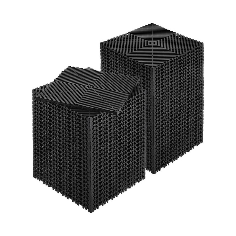 SKYSHALO Interlocking Drainage Mat, 12 x 12 in. x 0.6 in. T Modular Interlocking, Drainage Mats, Black (55-Pieces, 55 sq. ft. ) CKPSD12X12INHT62XV0-SK0411