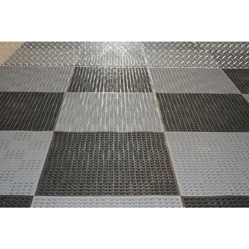 Technoflex TechnoLOK Garage Floor Tile, Black/Gray Commercial PVC Self Drainage Flooring 18 in.L x 18 in. W (40.5 sq.ft./18-Pack) TLP1818BG-WHD