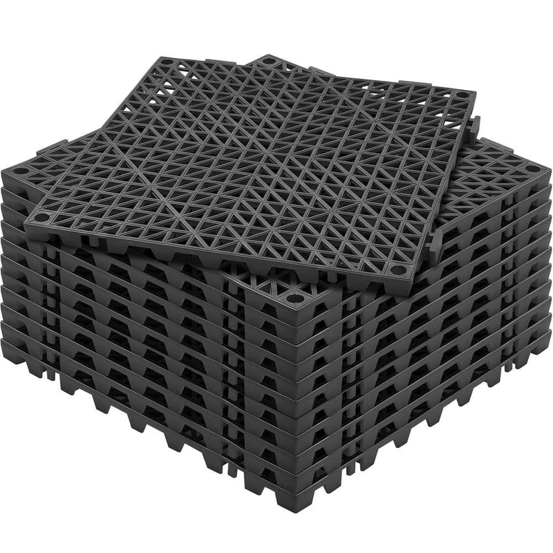 VEVOR Interlocking Drainage Mat Floor Tiles 12 x 12 x 0.6 in. PVC Interlocking Gym Flooring Tiles (Black 12 Pcs,12 sq ft) HZXSJDDHS12PQ3YS0V0