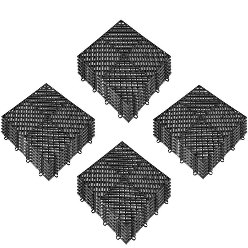 VEVOR Interlocking Drainage Mat Floor Tiles Rubber Interlocking Gym Flooring Tiles 12 x 12 x 0.5 in. (25 Pcs, 25 sq ft Black) DJHZX25PBK0000001V0