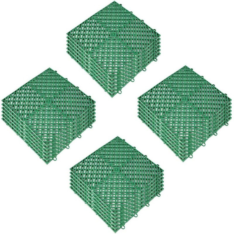 VEVOR Interlocking Drainage Mat Floor Tiles Rubber Interlocking Gym Flooring Tiles 12 x 12 x 0.5 in. (25 Pcs, 25 sq ft Green) DJHZX25PGN0000001V0