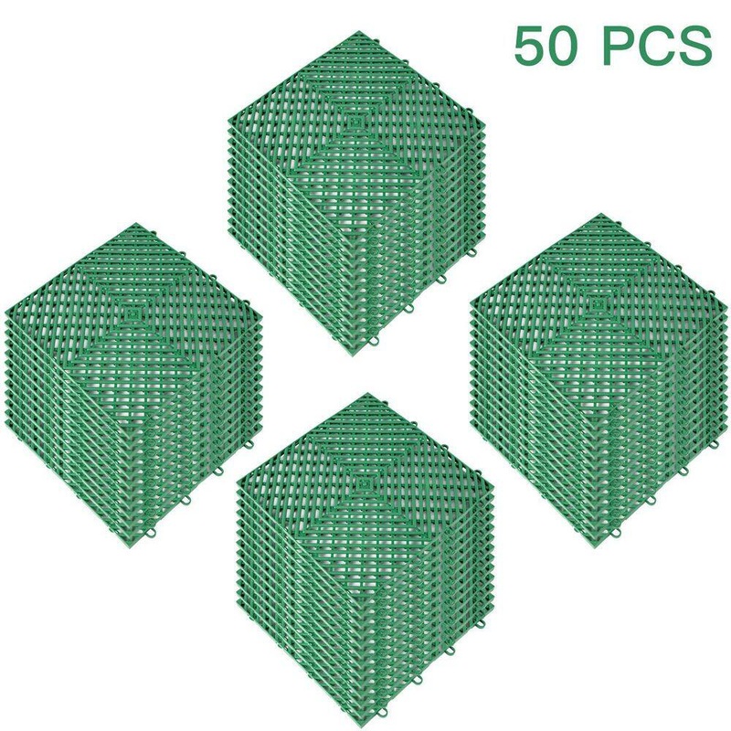 VEVOR Interlocking Drainage Mat Floor Tiles Rubber Interlocking Gym Flooring Tiles 12 x 12 x 0.5 in. (50 Pcs, 50 sq ft Green) DJHZX50PGN0000001V0