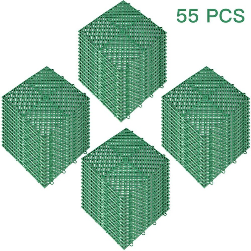 VEVOR Interlocking Drainage Mat Floor Tiles Rubber Interlocking Gym Flooring Tiles 12 x 12 x 0.5 in. (55 Pcs, 55 sq ft Green) DJHZX55PGN0000001V0