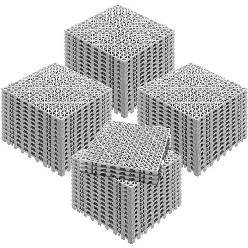 VEVOR Interlocking Drainage Mat Floor Tiles Rubber Interlocking Gym Flooring Tiles 12 x 12 x 0.6 in. (55 sq. ft., 55 Pcs Gray) DJHZX55PGY0000001V0