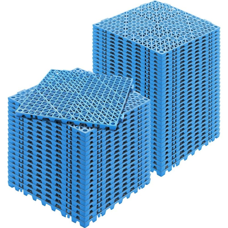 VEVOR Interlocking Drainage Mat Floor Tiles Rubber Interlocking Gym Flooring Tiles Blue 12 x 12 x 0.6 in. (50 Pcs, 50 sq. ft.) DJHZX50PBU0000001V0