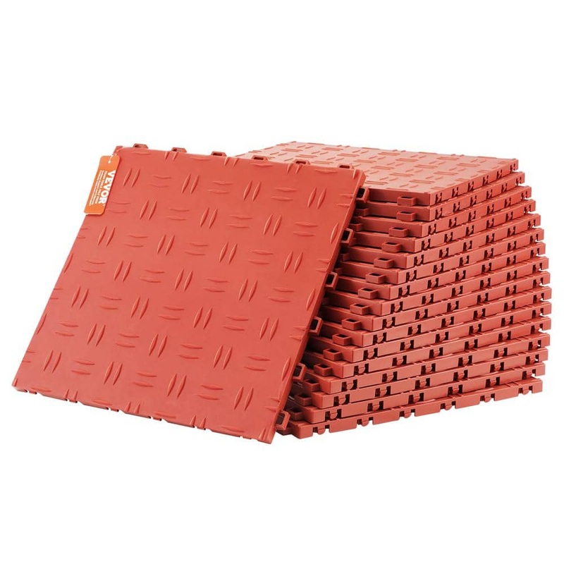 VEVOR Red Garage Tiles 12 in. L x 12 in. W x 0.53 in. Thickness polypropylene Texture Garage Flooring Tiles (50 sq. ft.) CKDDHSJ501212FZ13V0