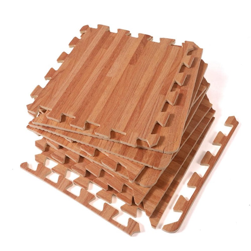 Shatex 12 in. W x 12 in. L x 0.4 in. Thick Light Wood Grain EVA Interlocking Foam Floor Mat for Exercise (16-Tiles Per Case) PFM1204NL16P