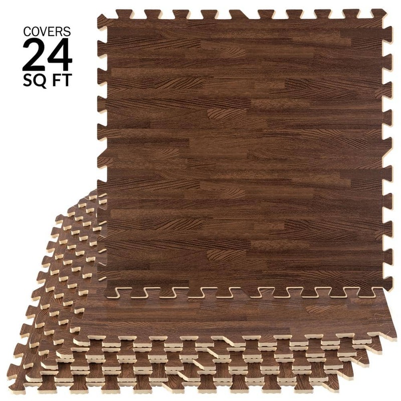 Stalwart Dark Woodgrain 24 in. W x 24 in. L x 0.375 in H-Gym Interlocking Foam Floor Tiles (6 Tiles per Pack) (Covers 24 sq. ft.) 75-6403
