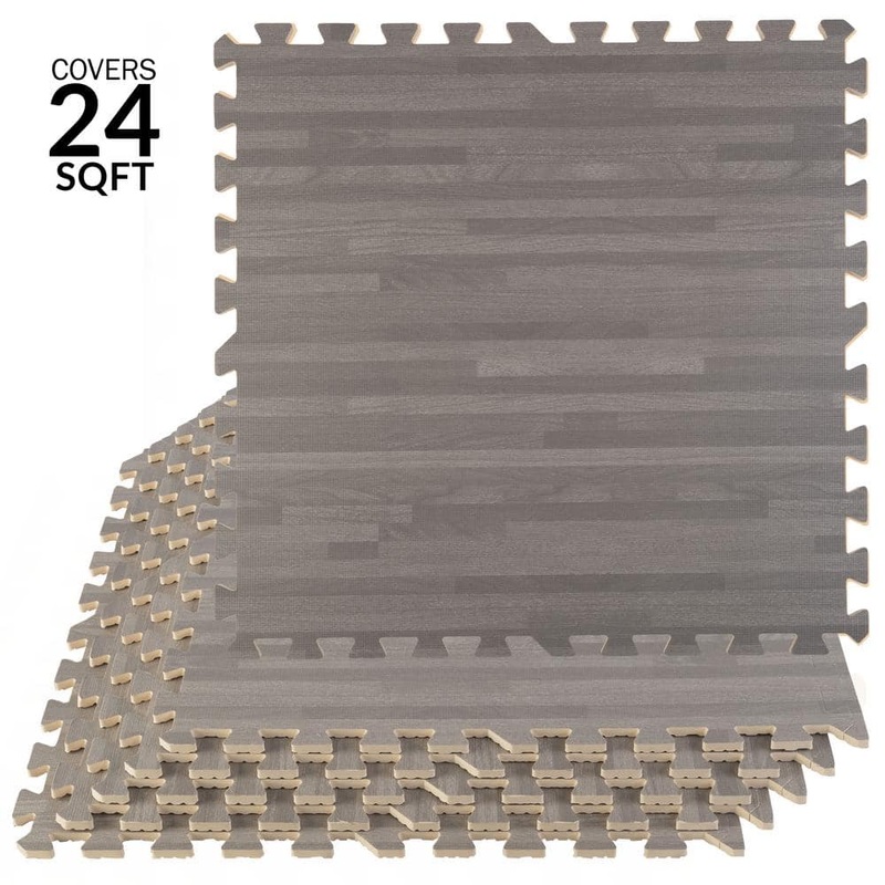 Stalwart Gray Woodgrain 24 in. W x 24 in. L x 0.375 in H – Gym Interlocking Foam Floor Tiles (6 Tiles per Pack) (24 sq. ft.) 75-6406