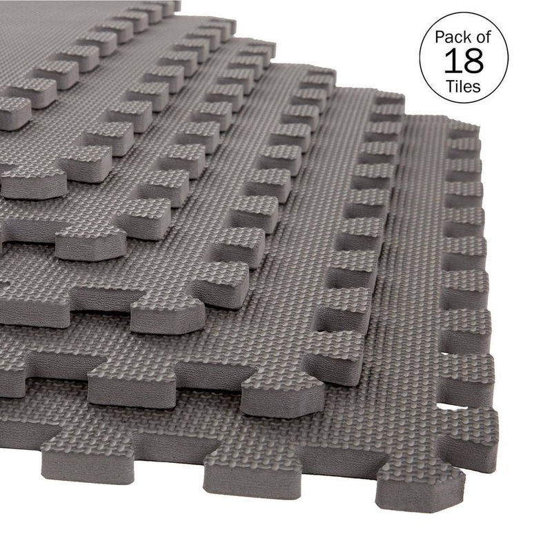 Stalwart Interlocking Gray 24 in. W x 24 in. L x 0.5 in Thick Exercise/Gym Flooring Foam Tiles – 18 TilesCase (72 sq. ft.) 75-ST6002-3