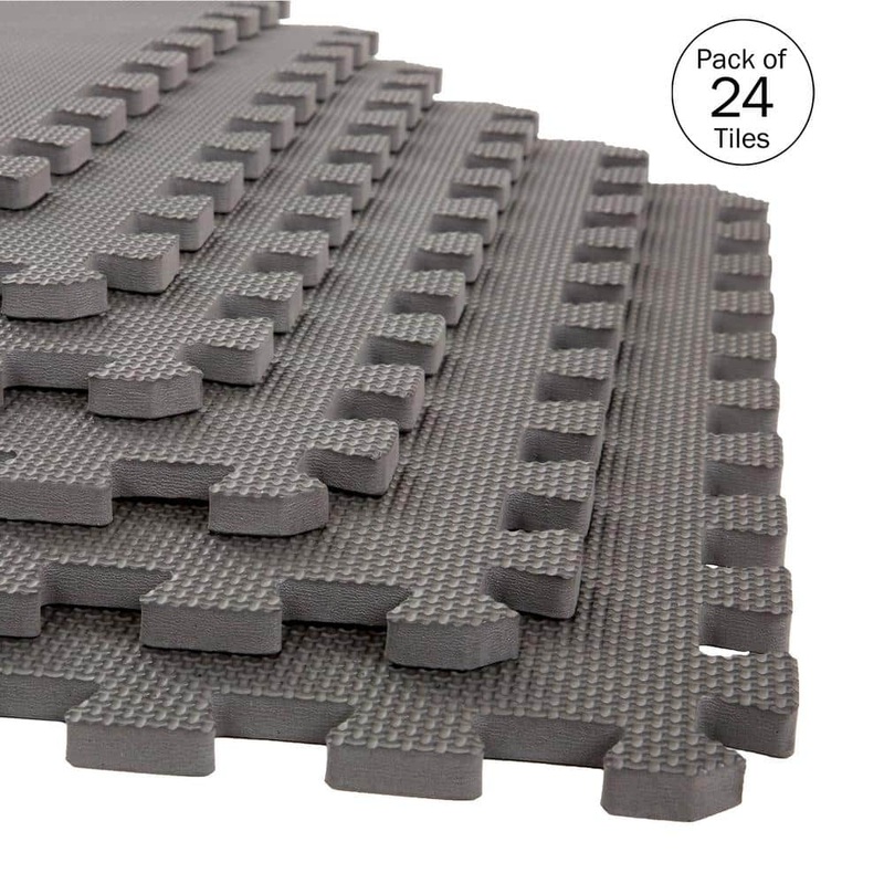 Stalwart Interlocking Gray 24 in. W x 24 in. L x 0.5 in Thick Exercise/Gym Flooring Foam Tiles – 24 TilesCase (96 sq. ft.) 75-ST6002-4