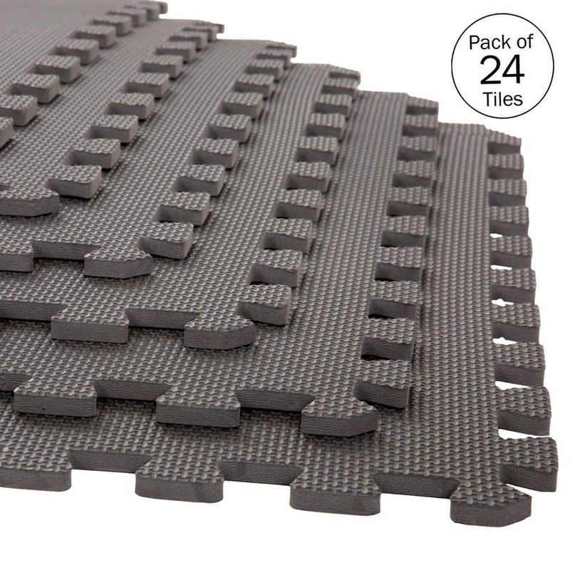 Stalwart Interlocking Gray 25 in. W x 25 in. L x 0.5 in Thick Exercise/Gym Flooring Foam Tiles – 24 TilesCase (96 sq. ft.) 75-ST6004-4