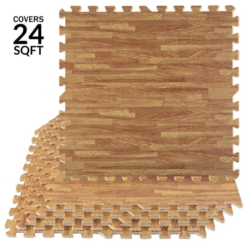 Stalwart Light Woodgrain 24 in. W x 24 in. L x 0.375 in H – Gym Interlocking Foam Floor Tiles (6 Tiles/Pack) (Covers 24 sq. ft.) 75-6404