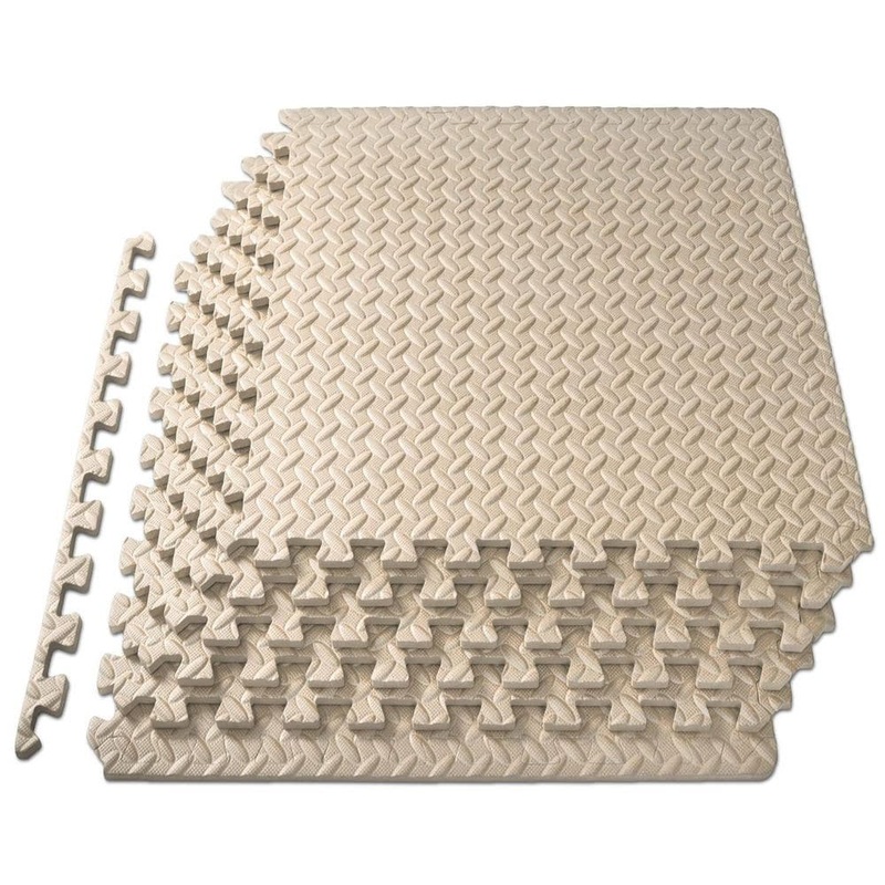 Unbranded Beige 24 in. W x 24 in. L x 0.5 in. T EVA Interlocking Foam Gym Flooring Mat (6 Tiles/Pack) (24 sq. ft.) Mat-1005