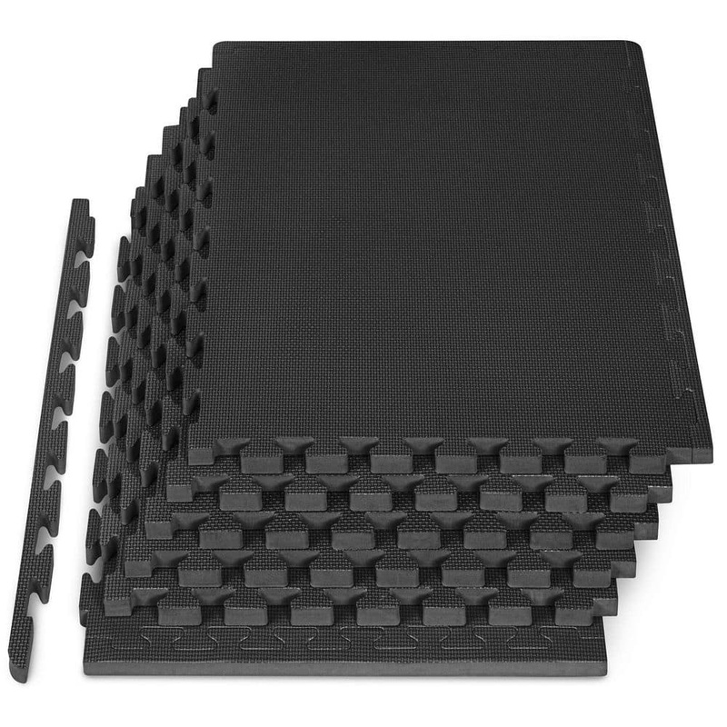 Unbranded Black 24 in. W x 24 in. L x 1 in. T EVA Interlocking Foam Gym Flooring Mat (6 Tiles/Pack) (24 sq. ft. ) Mat-1026