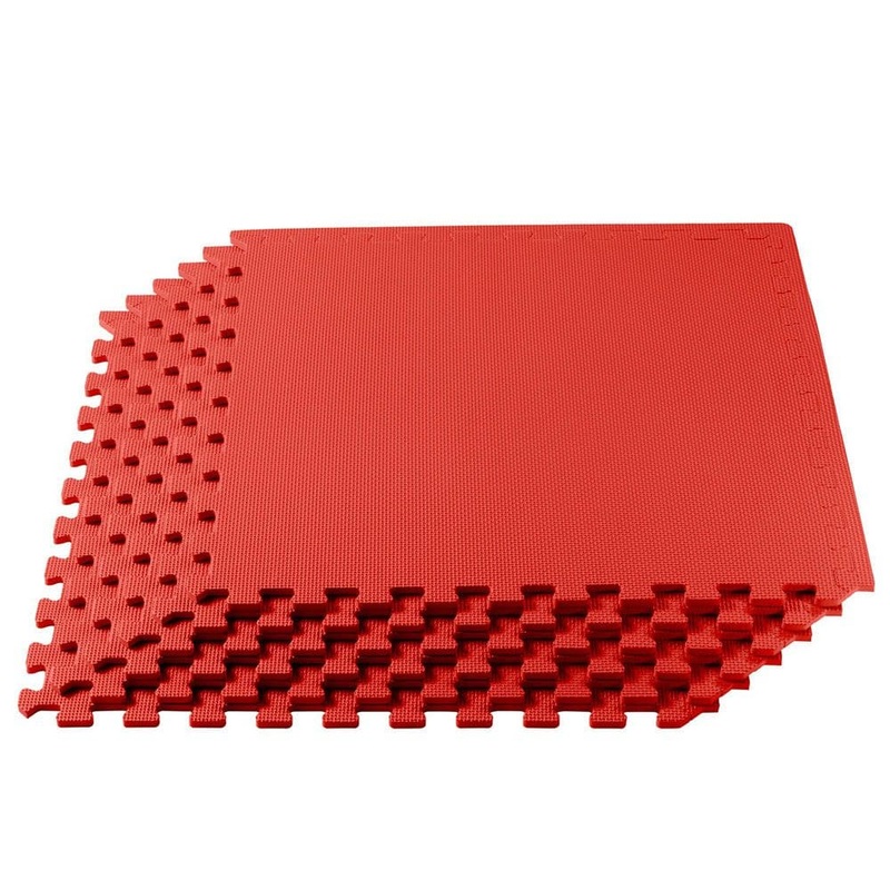 Unbranded Red 24 in. W x 24 in. L x 3/8 in. T Interlocking Foam Gym Flooring Mat (6 Tiles/Pack) (24 sq. ft. ) Mat-1041