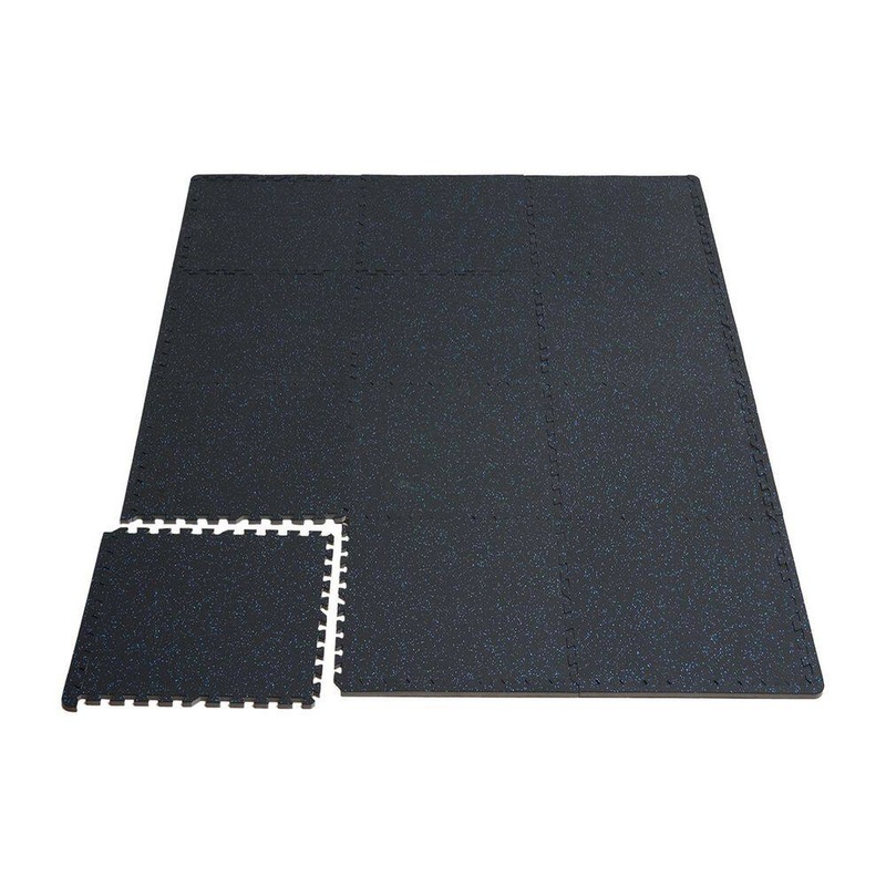 SKYSHALO Gym Floor Mats, Black and Blue, 25 in. W x 25 in. L x 0.56 in. T, Rubber Top with Foam, Gym Flooring Mat, (24 sq. ft. ) EVAQXJSHSDZXKEXU0V0-SK0211