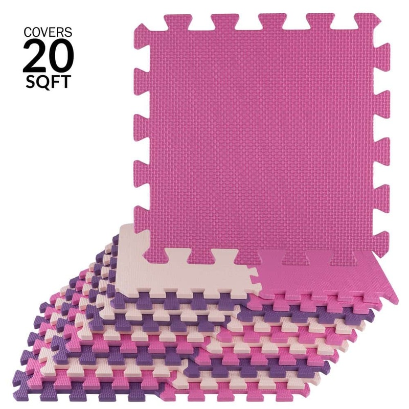 Stalwart 12 in. x 12 in. x 0.125 in. Foam Gym Flooring Mat Tiles 20PK – 20 sq. ft. Pink 75-6409
