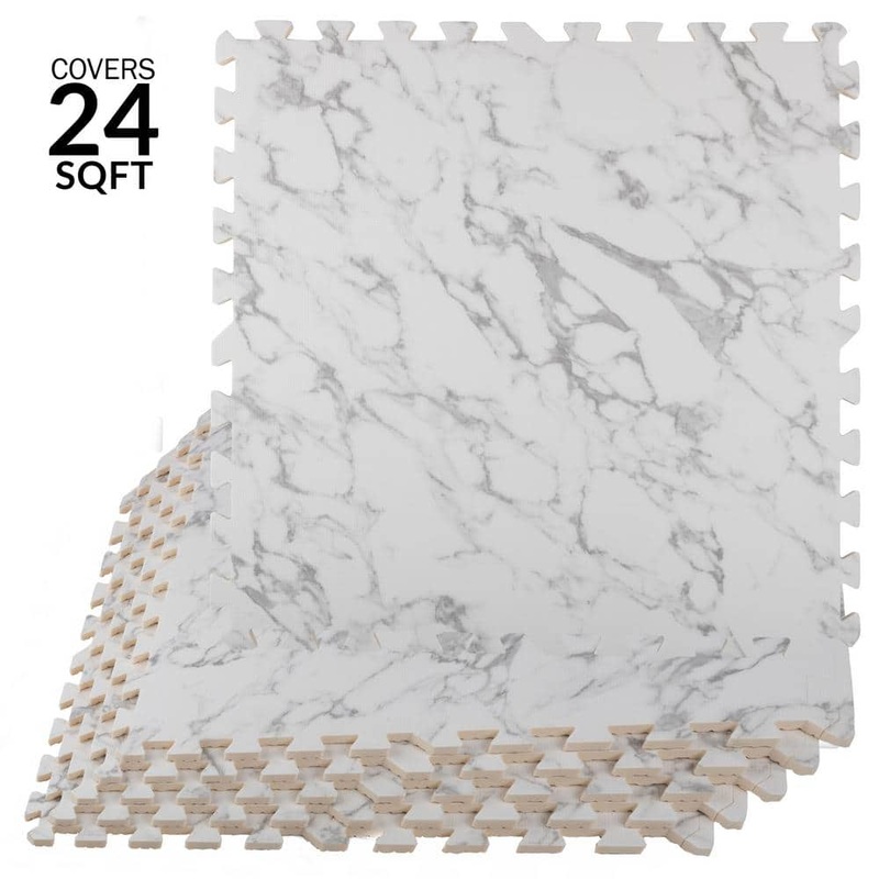 Stalwart 24 in. x 24 in. x 0.4 in. Floor Mat 6PK – 24 sq. ft. Faux Marble 75-6411