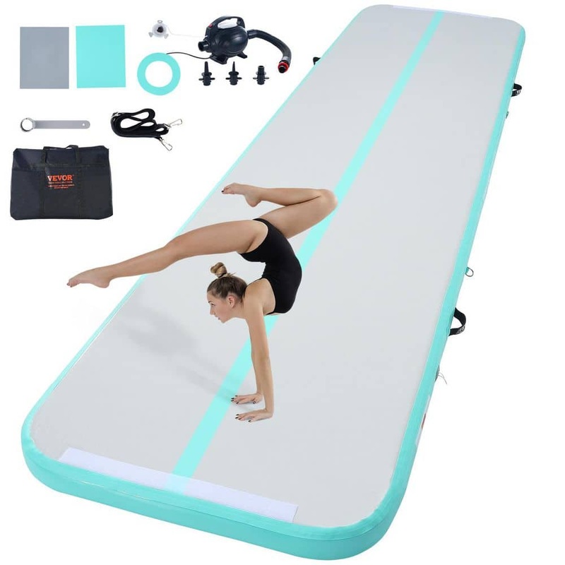 VEVOR Gymnastics Air Mat 4 in. Thickness Inflatable Gymnastics Tumbling Mat with Electric Pump, 13 ft, Mint Green ZFXKKFQD13FT7OZ1ZV1