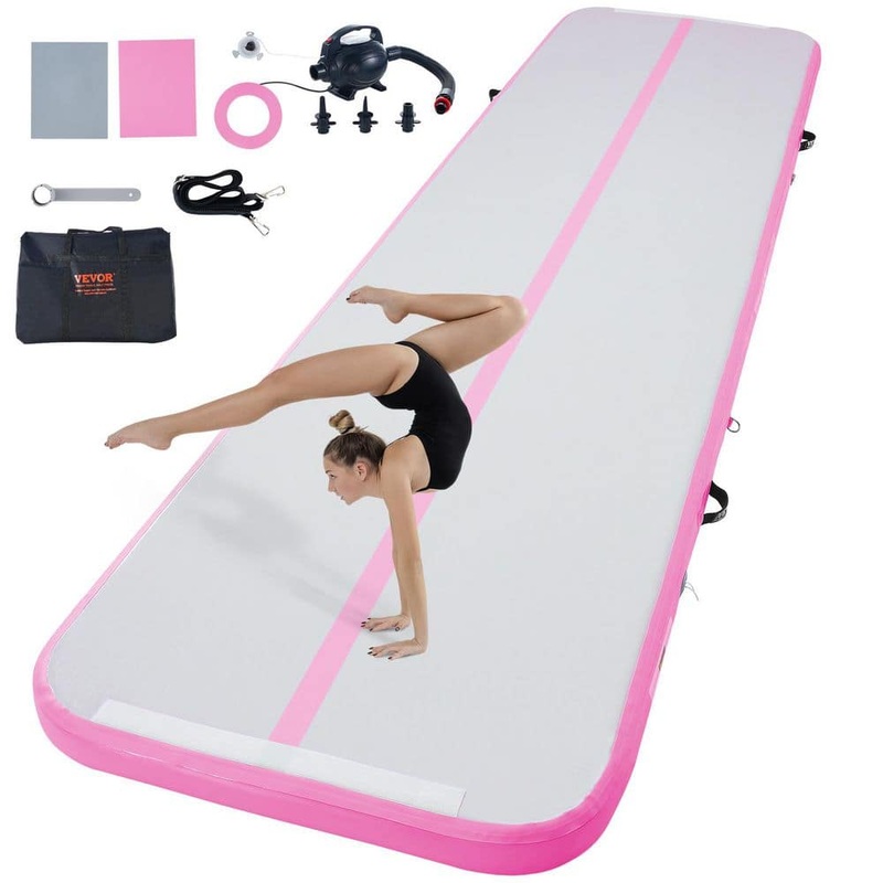 VEVOR Gymnastics Air Mat 4 in. Thickness Inflatable Gymnastics Tumbling Mat with Electric Pump, 13 ft, Pink ZFXKKFQD13FT3XLY2V1
