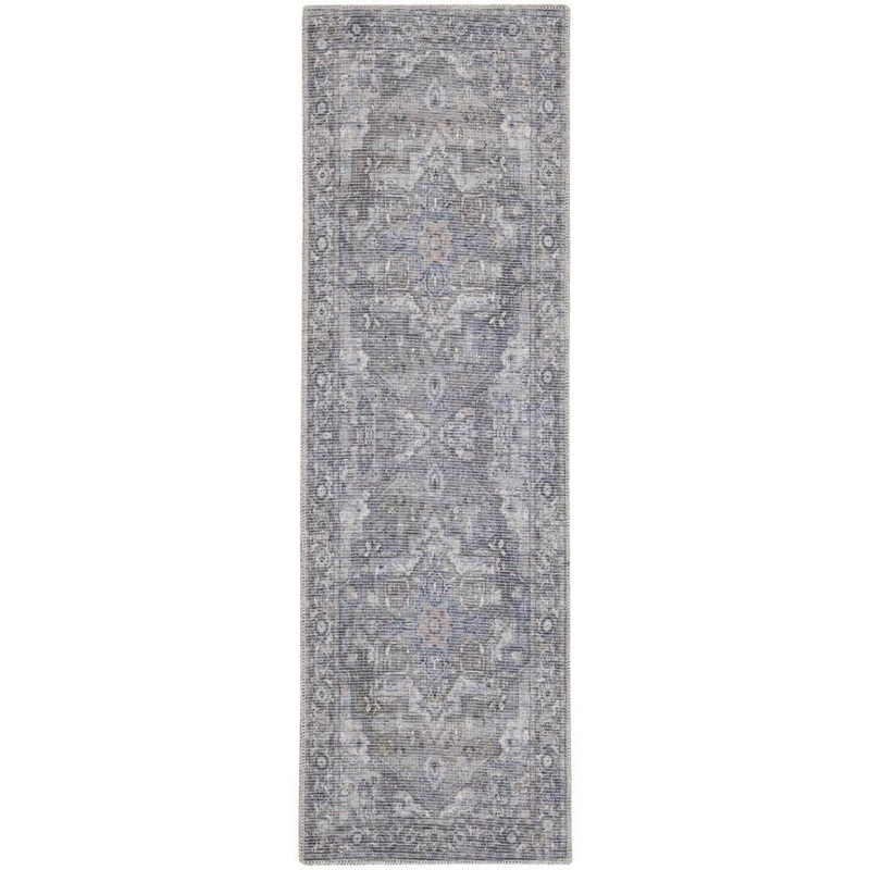 57 GRAND BY NICOLE CURTIS 57 Grand Machine Washable Grey 2 ft. x 10 ft. Floral Traditional Kitchen Runner Area Rug 127594