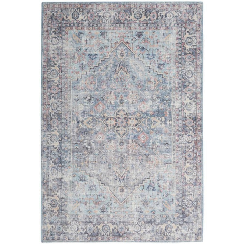 57 GRAND BY NICOLE CURTIS 57 Grand Machine Washable Light Grey/Blue 6 ft. x 9 ft. Persian Floral Traditional Area Rug 164704