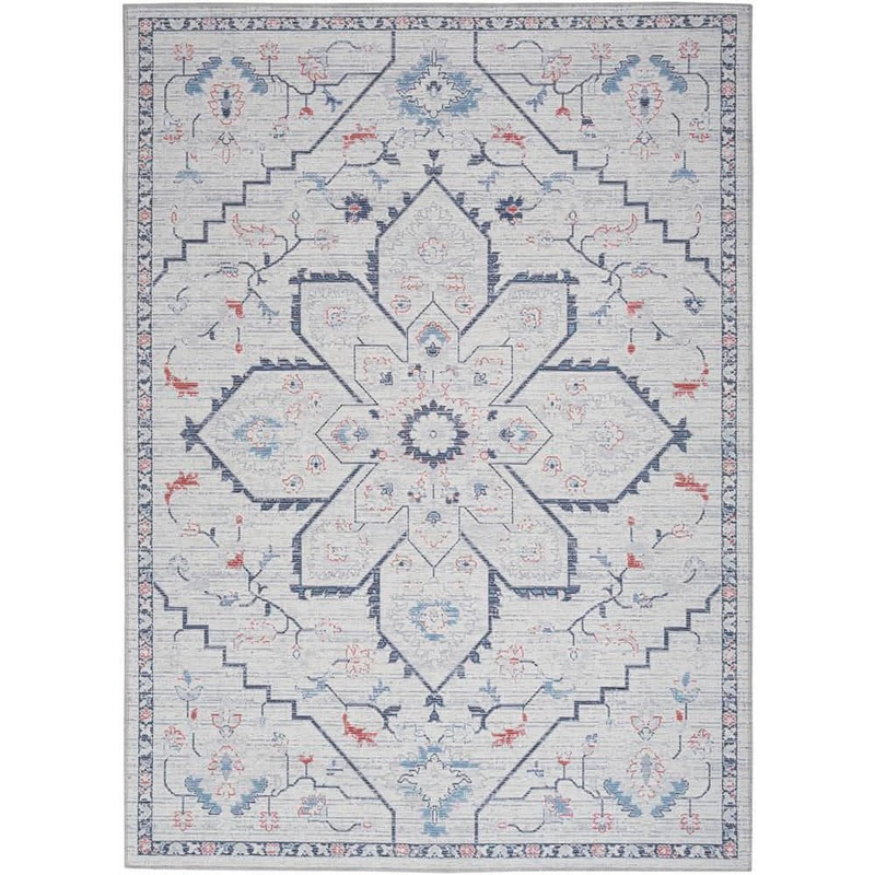 Unbranded 57 Grand Machine Washable Ivory Blue 6 ft. x 9 ft. Center medallion Contemporary Area Rug 164544