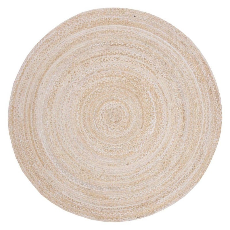 Unbranded Beige Cotton 6 ft. x 6 ft. Solid Color Indoor Round Area Rug A46A1-rug-1213