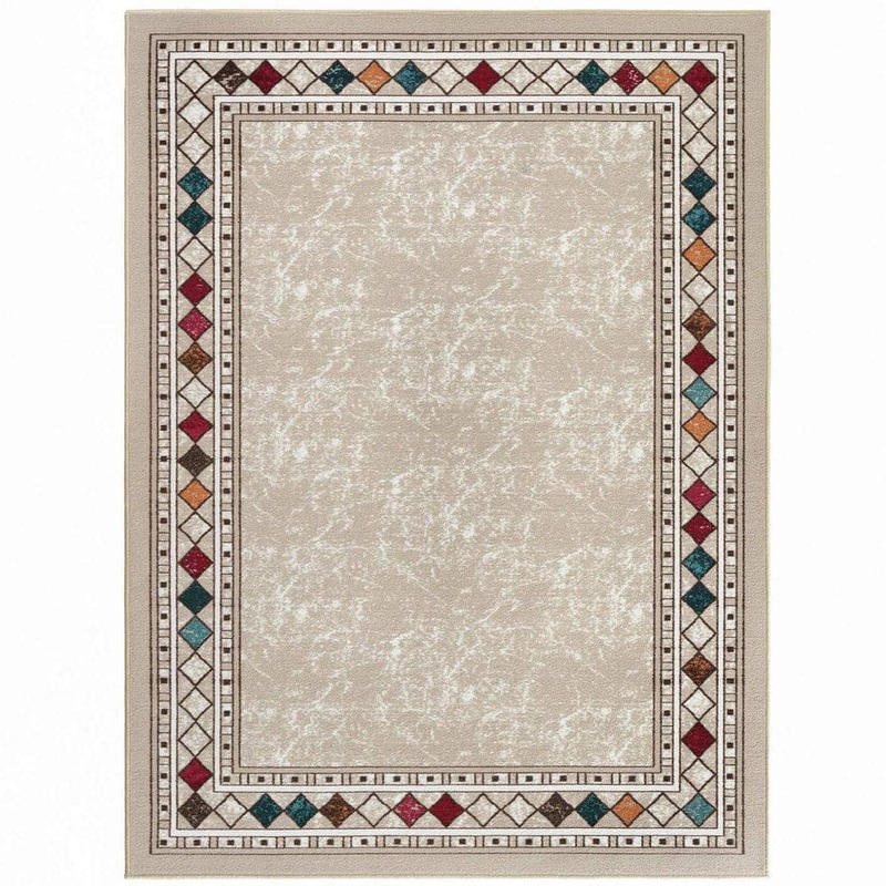 Unbranded Beige Polypropylene 5 ft. x 7 ft. Geometric Indoor/Outdoor Area Rug A46A1-rug-713