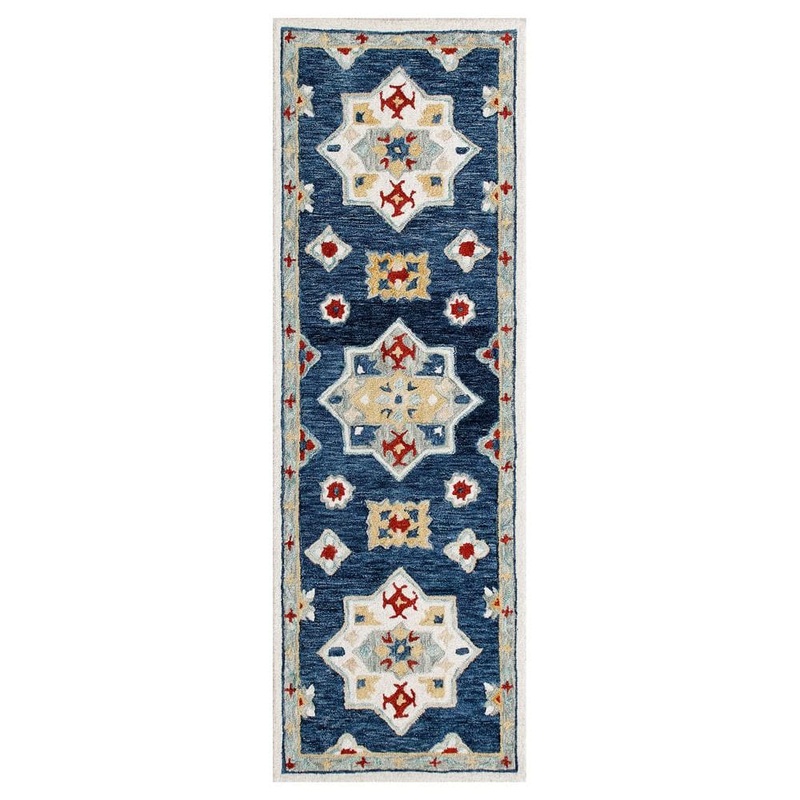 Unbranded Bella Blue/Multicolor 2 ft. 3 in. x 6 ft. 9 in. Eclectic Hand-Tufted Floral 100% Wool Runner Area Rug 4508A2590D3048