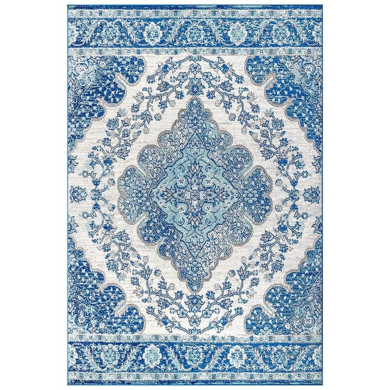 Unbranded Blue Polypropylene 4 ft. x 6 ft. Floral Indoor Area Rug A46A1-rug-990