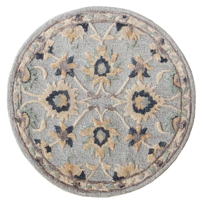 Unbranded Brenna Traditional Blue/Beige 3 ft. Round Floral Filigree Wool Area Rug 8670A1084D9348