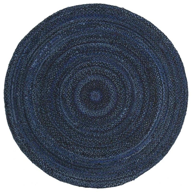Unbranded Dark Blue Cotton 6 ft. x 6 ft. Solid Color Indoor Round Area Rug A46A1-rug-1217