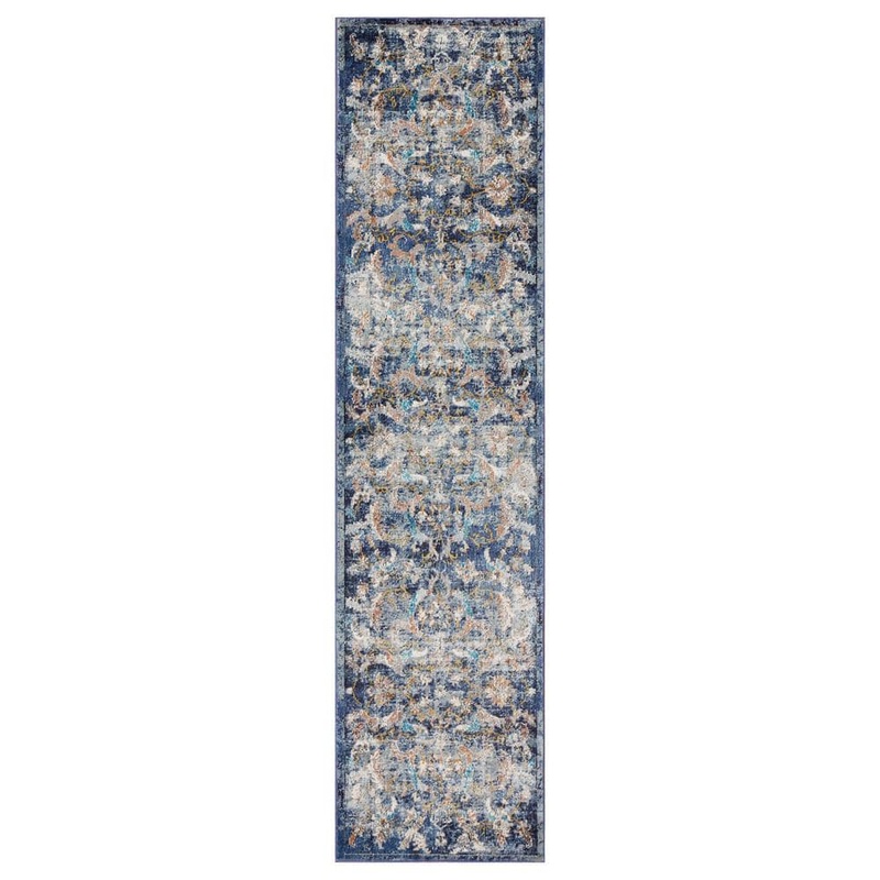 Unbranded Gracie Jacobean Navy Multi 2 ft. 3 in. x 8 ft. 9 in. Distressed Floral Indoor Runner Rug 2111A8984D9348