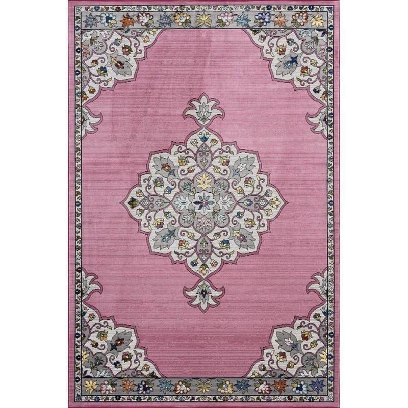 Unbranded Gracie Traditional Pink/Gray 5 ft. x 7 ft. 6 in. Medallion Border Polypropylene Area Rug 2292A1084D9348