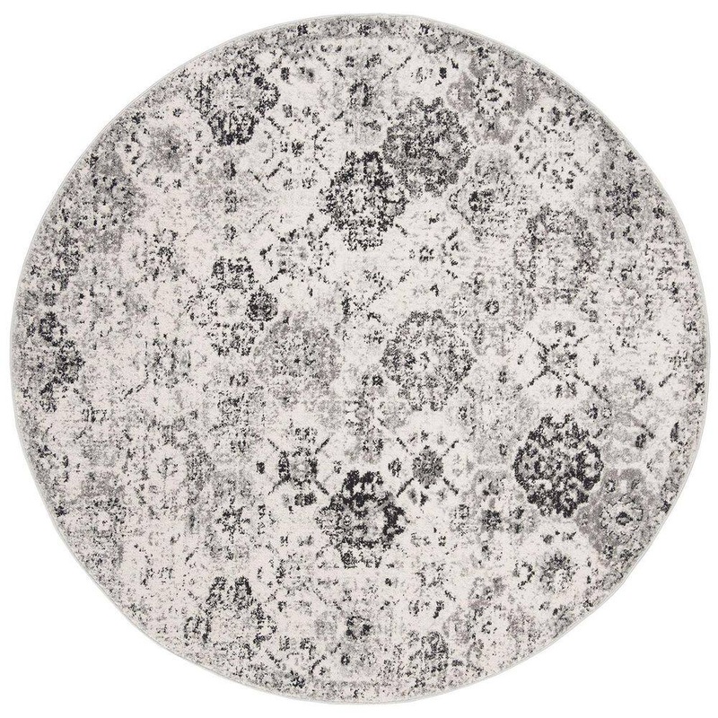 Unbranded Gray Polypropylene 4 ft. x 4 ft. Floral Indoor Round Area Rug A46A1-rug-1150