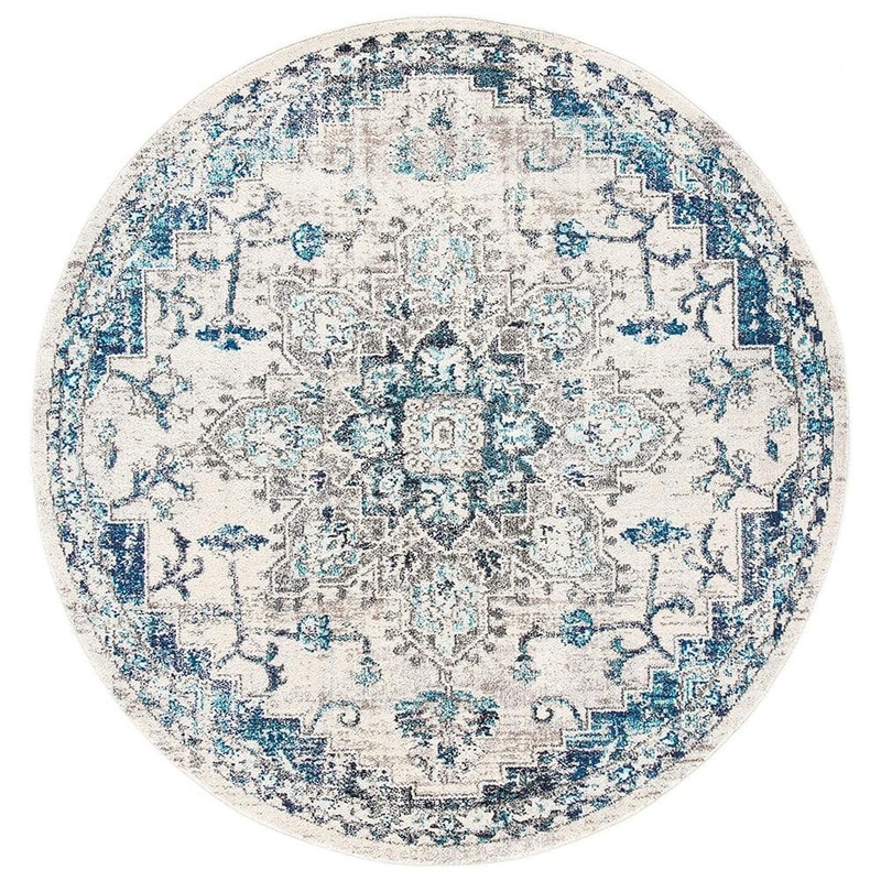 Unbranded Gray Polypropylene 5 ft. x 5 ft. Medallion Indoor Round Area Rug A46A1-rug-1195