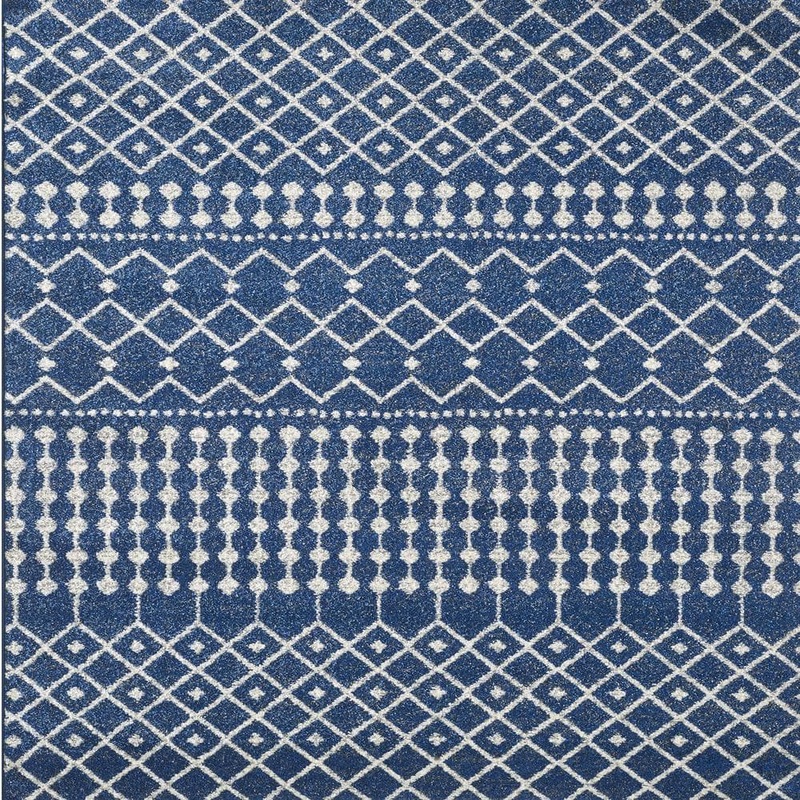 Unbranded Grid Navy/Cream 2 ft. W x 8 ft. Geometric Runner Rug RG1158-2X8NC