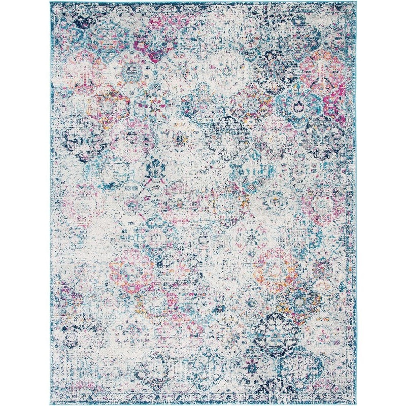 Unbranded Light Blue Polypropylene 6 ft. 7 in. x 9 ft. 2 in. Floral Indoor Area Rug A46A1-rug-948