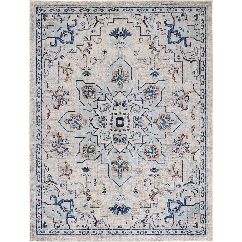 Unbranded Light Blue Polypropylene 6 ft. x 9 ft. Oriental Indoor Area Rug A46A1-rug-916