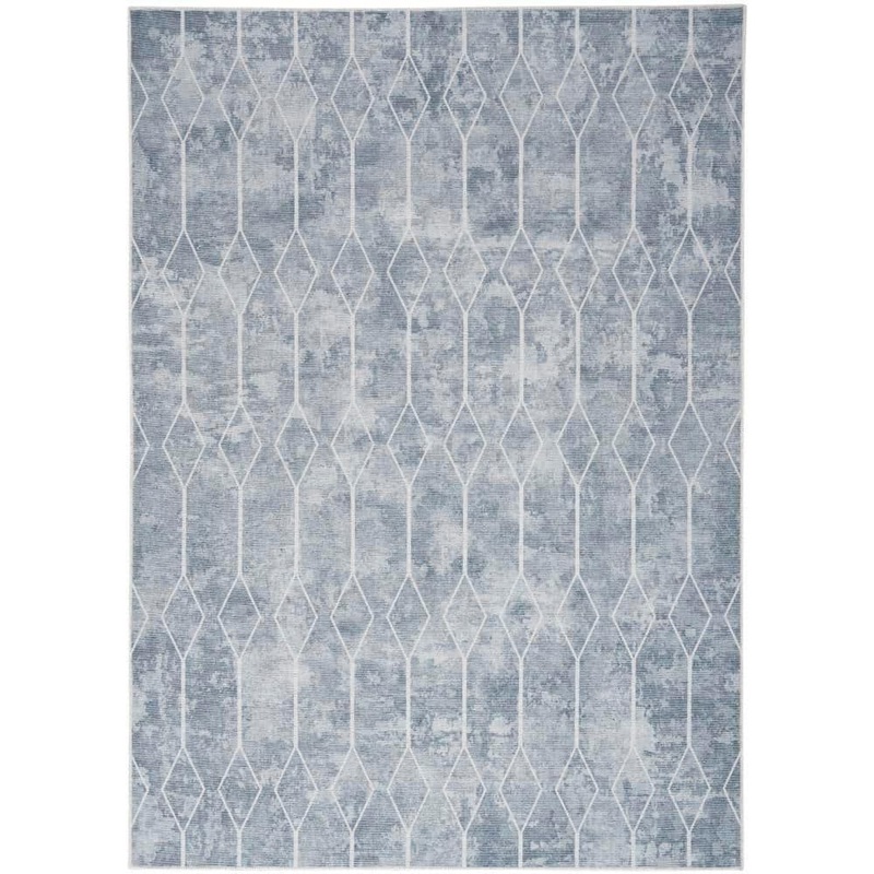 Unbranded Machine Washable Series 1 Blue Grey 8 ft. x 10 ft. Geometric Contemporary Area Rug 928375