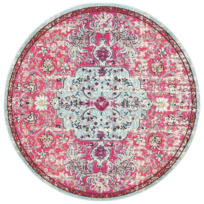 Unbranded Pink Polypropylene 6 ft. 7 in. x 6 ft. 7 in. Medallion Indoor Round Area Rug A46A1-rug-1269